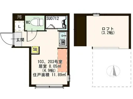 ハーモニーテラス荒川VII(ワンルーム/1階)の間取り写真