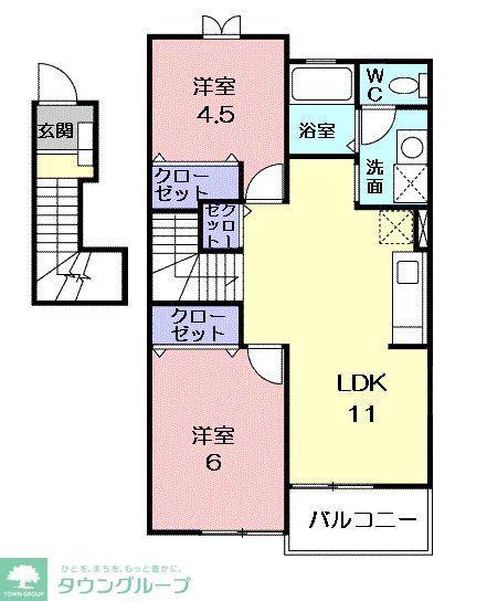 リファインドヴィラI(2LDK/2階)の間取り写真