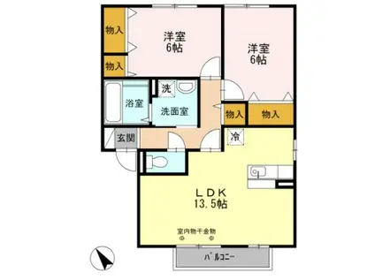 泰山木苑 C棟(2LDK/2階)の間取り写真