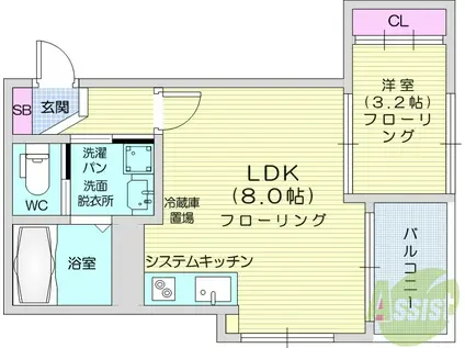 BAU宮町1号棟(1LDK/1階)の間取り写真