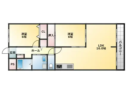 バンブー離宮(2LDK/2階)の間取り写真