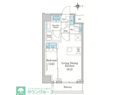 スタイリオ新丸子ノース(1LDK/8階)の間取り写真