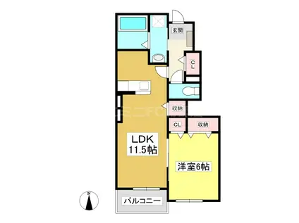 ソレイユ・ルヴァンB(1LDK/1階)の間取り写真