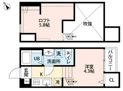 LA FLORE(ワンルーム/2階)の間取り写真