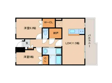 木津南パークサイドヴィレッヂ(2LDK/3階)の間取り写真