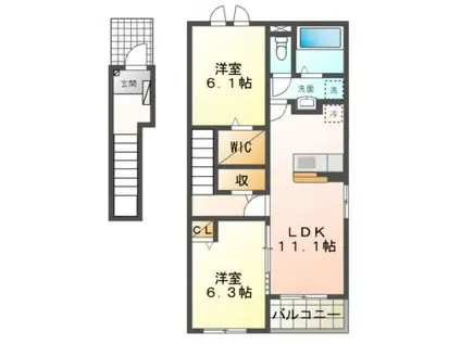 ル・ポール南新町(2LDK/2階)の間取り写真