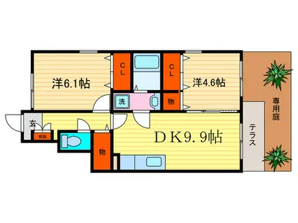 ソレイユ西向日A(2DK/1階)の間取り写真