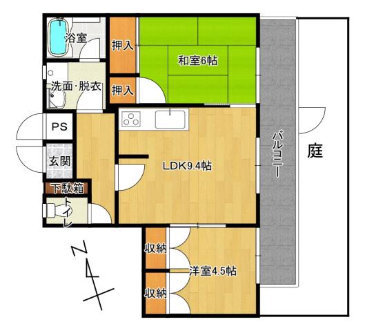 ライオンズマンション楠木(2LDK/1階)の間取り写真