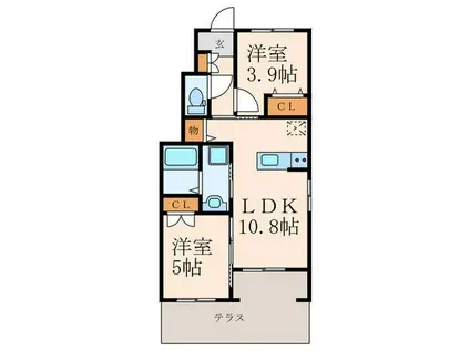 LAULEA貴船(2LDK/1階)の間取り写真