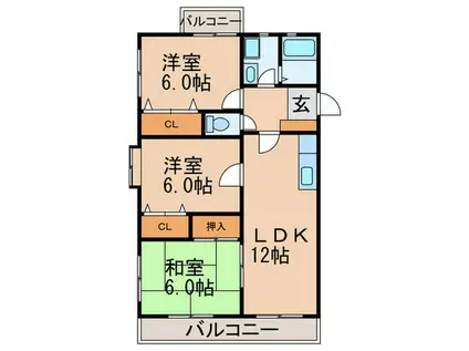エクレール長者原(3LDK/1階)の間取り写真