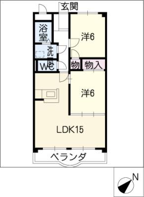 ISO GAIグランドエィワンA(2LDK/2階)の間取り写真
