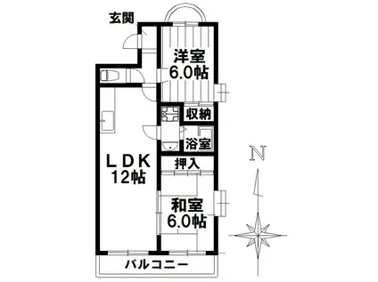 アルカディア鶴里(2LDK/1階)の間取り写真