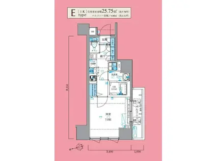 GENOVIA中野野方GREEN VELL(1K/6階)の間取り写真