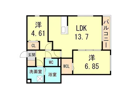 シャルムソレイユI番館(2LDK/2階)の間取り写真