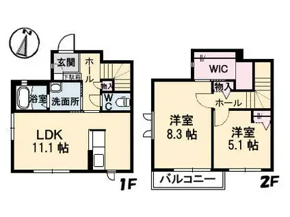マグノリア B棟(2LDK/1階)の間取り写真