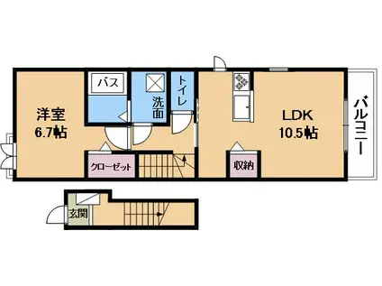 ミルト膳所D(1LDK/2階)の間取り写真