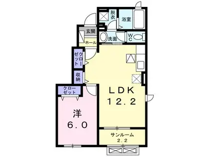 ラモー II(1LDK/1階)の間取り写真
