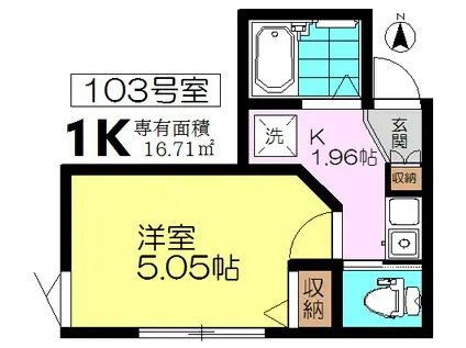 アーバンライフ国立東(1K/1階)の間取り写真