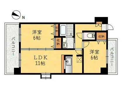 ヴァンクール薬院(2LDK/10階)の間取り写真