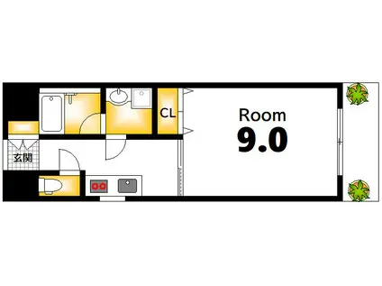 ラフィネ十日市(1K/8階)の間取り写真