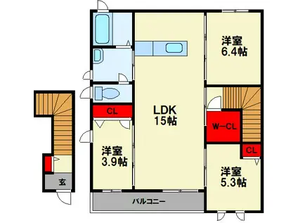 ガーデンコート花宅 A棟(3LDK/2階)の間取り写真