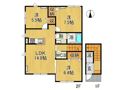 シャーメゾンオリーブコート(3LDK/2階)の間取り写真