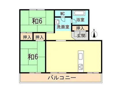 新多聞第2105棟(2DK/1階)の間取り写真