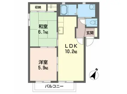 バリュージュ豊田A棟(2LDK/2階)の間取り写真