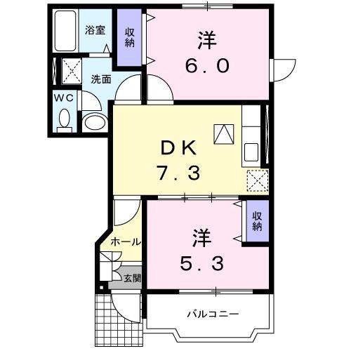 ラフィネTII(2DK/1階)の間取り写真