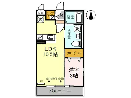 D-ROOMグロース小山201(1LDK/2階)の間取り写真