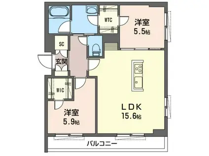 カーサ ディ セイ アルベリ III(2LDK/1階)の間取り写真