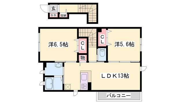 アーバンのざとCENTER(2LDK/2階)の間取り写真