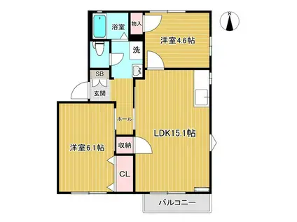 ビューラー美つ坦F(2LDK/2階)の間取り写真