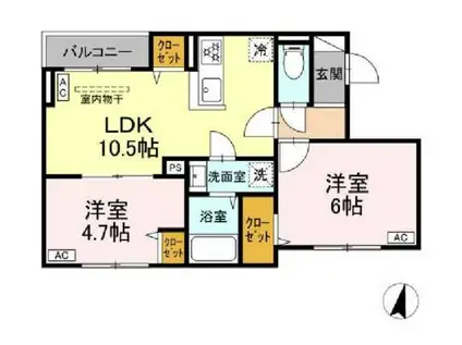 セレスティア若宮(2LDK/3階)の間取り写真
