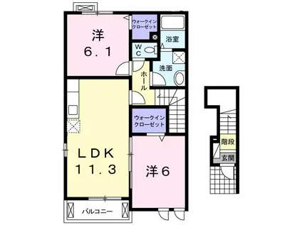 ヴィラ イン 府中B(2LDK/2階)の間取り写真