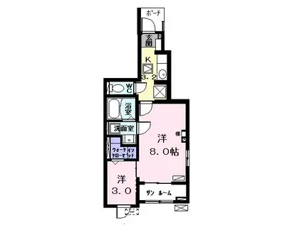 プラシード I(1K/1階)の間取り写真