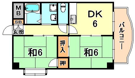 マンション石橋(2DK/7階)の間取り写真