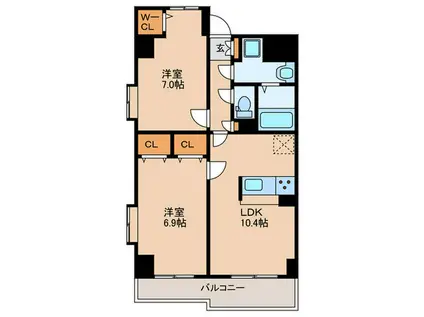 アリエスC.B(2LDK/9階)の間取り写真