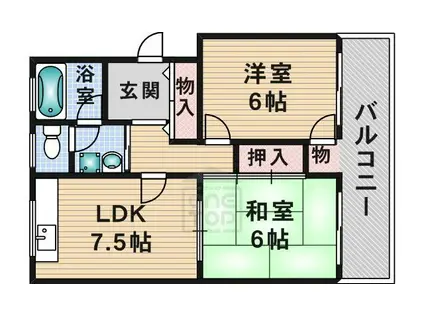 カーサ南茨木1(2DK/3階)の間取り写真