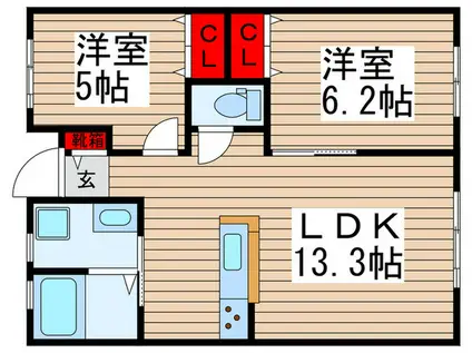 ソレイユ八幡(2LDK/1階)の間取り写真