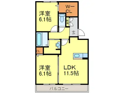 アース・フレンドリー大野城(2LDK/2階)の間取り写真