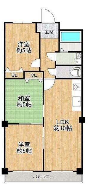 グリーンハイツ平野白鷺(3LDK/4階)の間取り写真