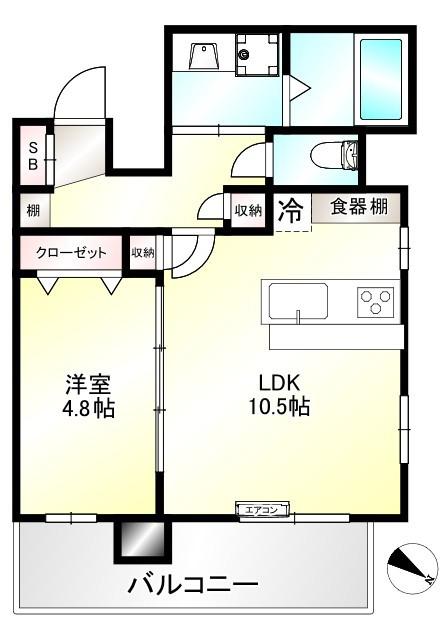 グランディール横浜(1LDK/5階)の間取り写真