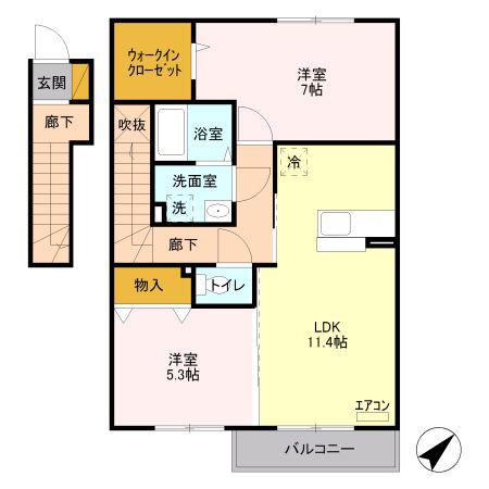 アマルフィ東三島A(2LDK/2階)の間取り写真
