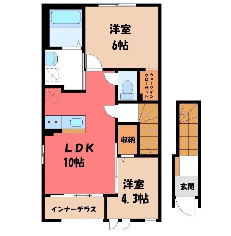 東武伊勢崎線 館林駅 徒歩22分 2階建 新築(2LDK/2階)の間取り写真