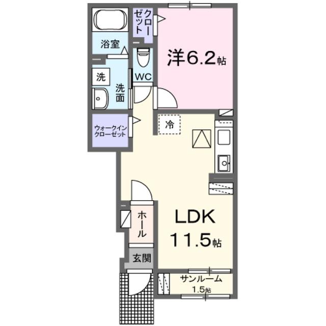 ソラリスB(1LDK/1階)の間取り写真