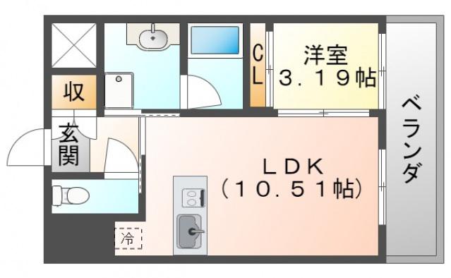 ノルデンタワー江坂プレミアム(1LDK/9階)の間取り写真