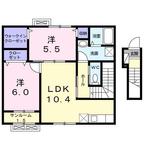 エスペラント ヴォヌール(2LDK/2階)の間取り写真