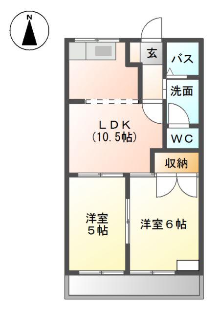 エスポワール柳森(2LDK/2階)の間取り写真