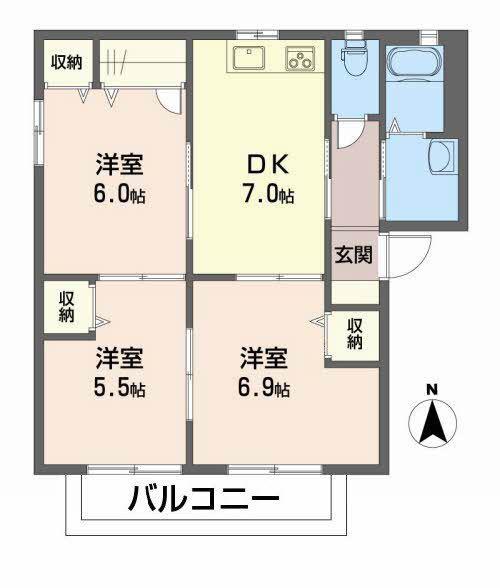 バリュージュSAYA D棟(3DK/2階)の間取り写真